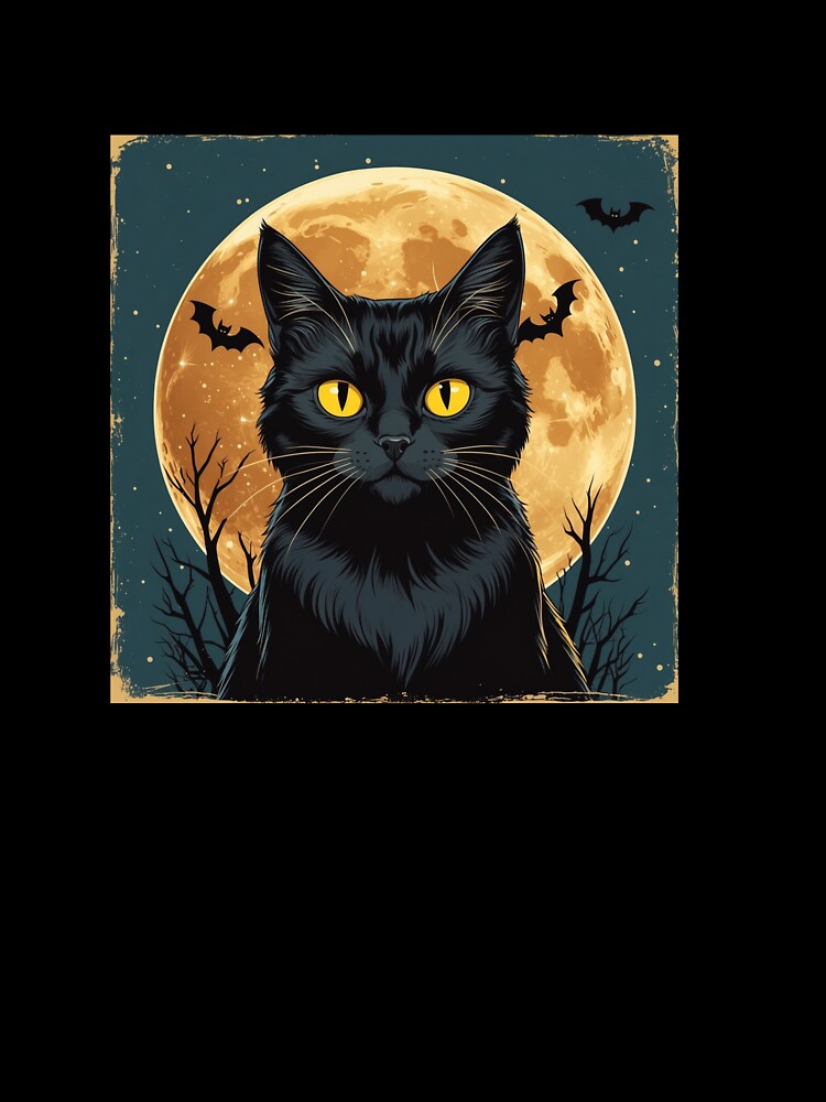 Classic Retro Black Cat Halloween T-Shirt by Almond Paper Co.