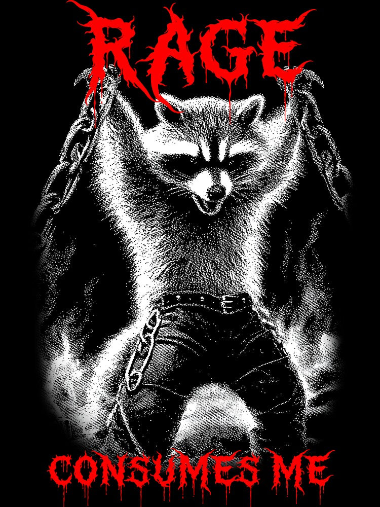 Rage Consumes Me Raccoon Gothic Metal Shirt by WhoopsieWorld