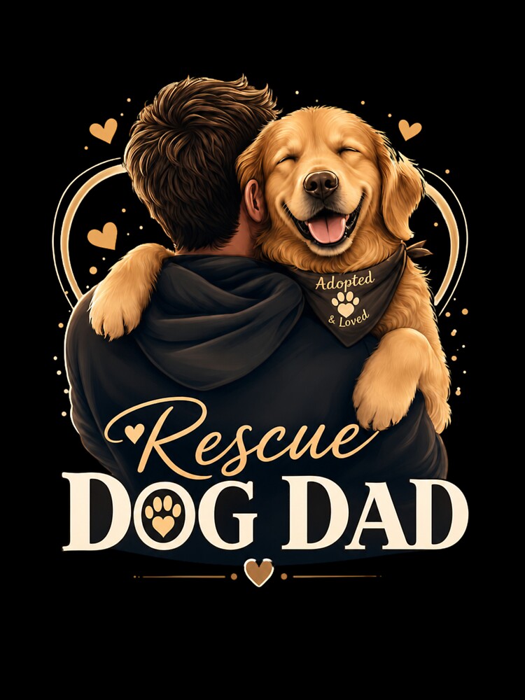 Rescue Dog Dad Hero Golden Retriever Kawaii T-Shirt by Ashley critters
