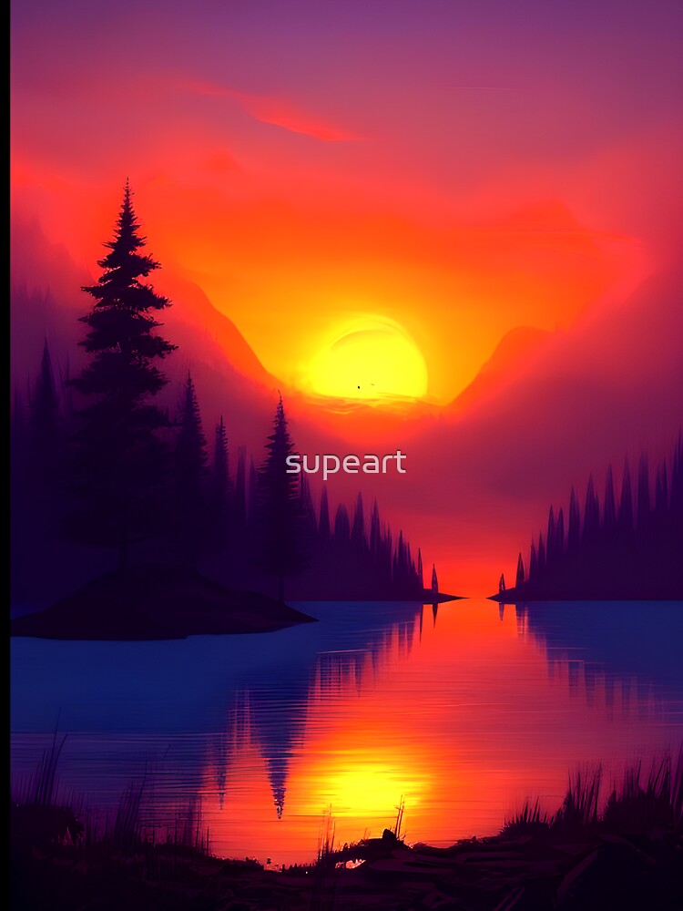 Add a Touch of Beauty and Tranquility to Your Home with Our Wide Range of Gorgeous Minimalist Landscape and Lake Sunrise Prints by supeart