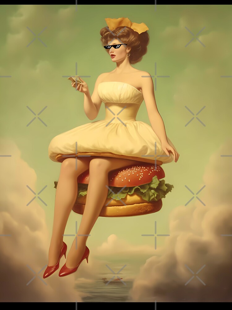 Burger Princess Sitting on a Flying Burger Over the Sea by SingularityGeek