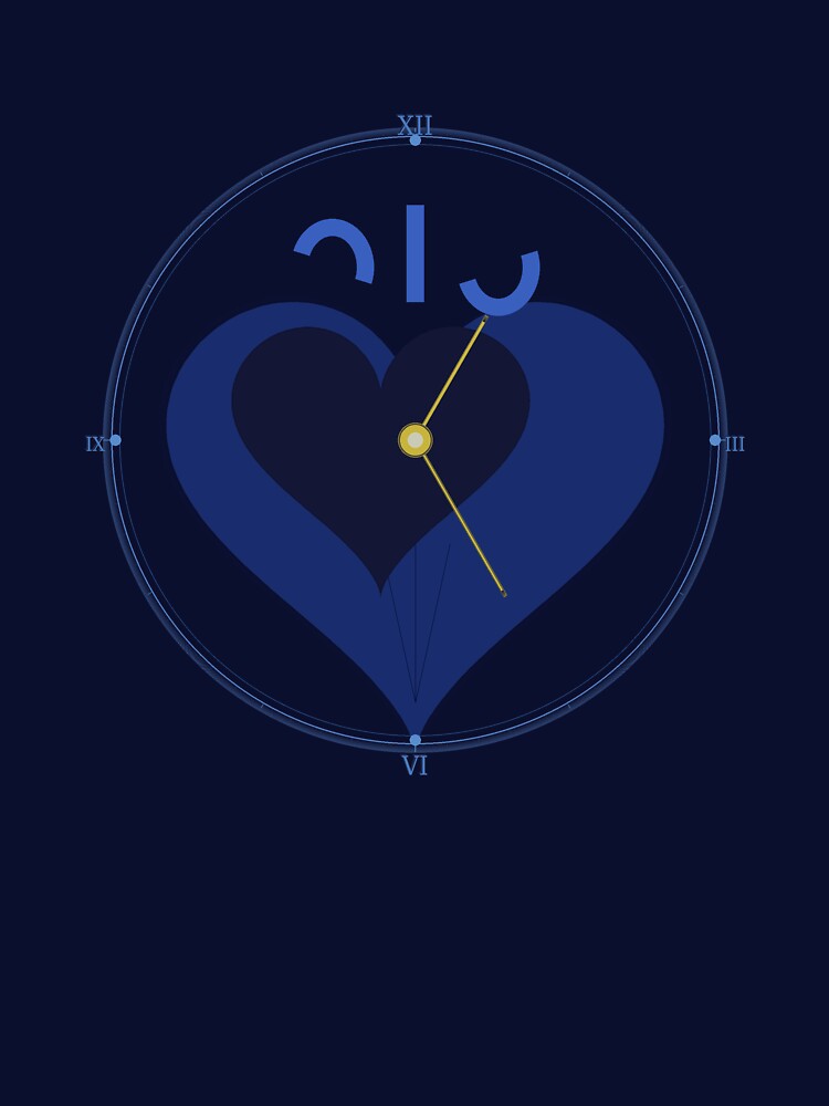 Minimalist Midnight Blue Heart Clock - Abstract Geometric Ar by MCUL
