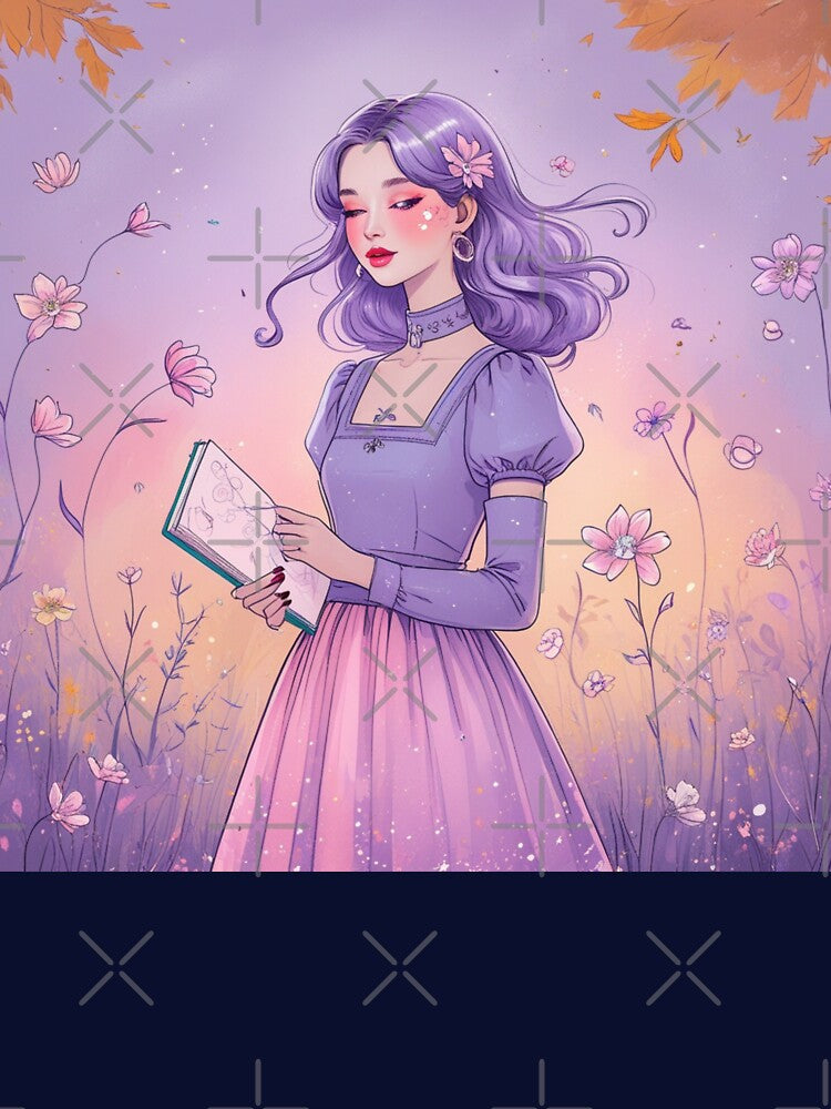 Aesthetic Girl in Pastel Dream – Purple & Pink Floral Fall Design by MOTAS FASHION