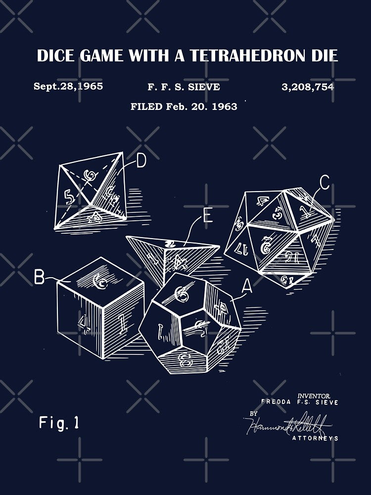 Role Playing Dice Patent Prints 1963, antique, blueprint drawing by ismdesigner