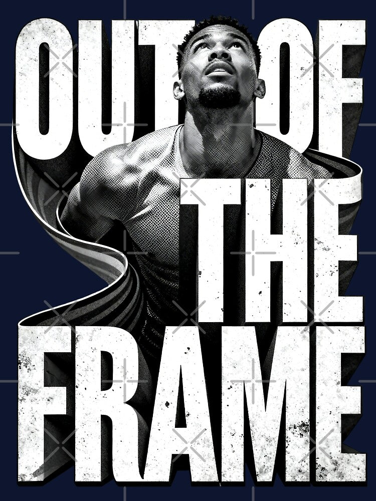 OUT OF THE FRAME – Bold Streetwear Typography Graphic Tee | Motivational Urban Design | Vintage Grunge Style by Maximilianos