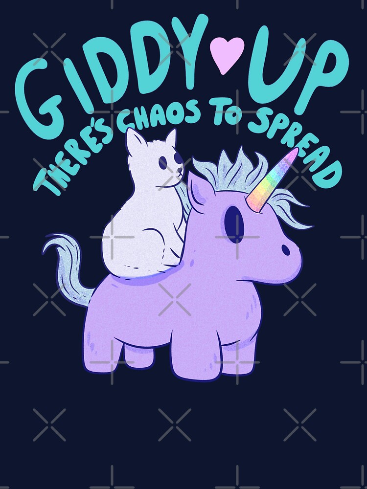 Cute Cat Riding Unicorn - Giddy Up, There’s Chaos to Spread-blue by Jess.a.creates