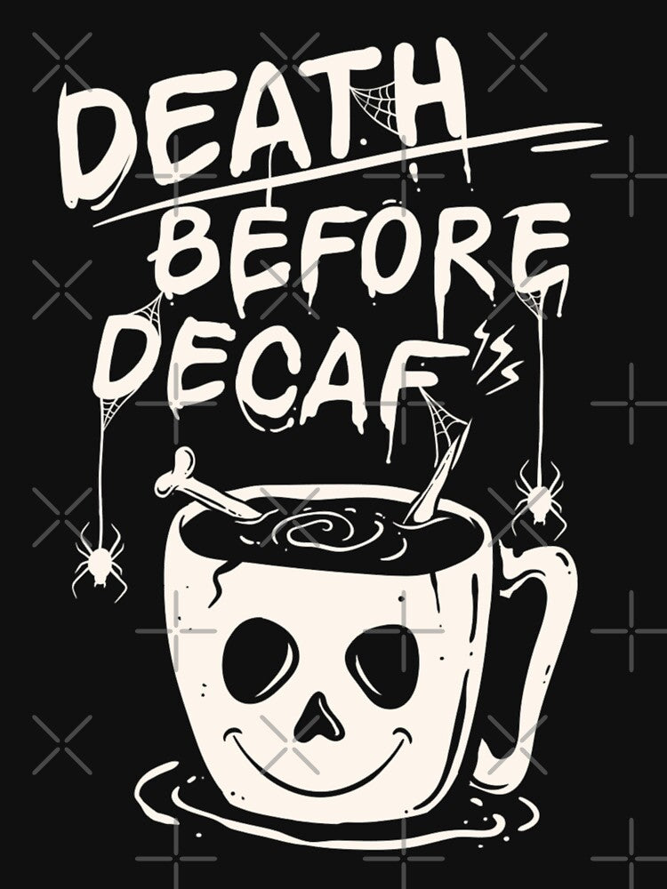 death before decaf coffee illustration Halloween 2020 mask sticker T-Shirt by zugharo2019
