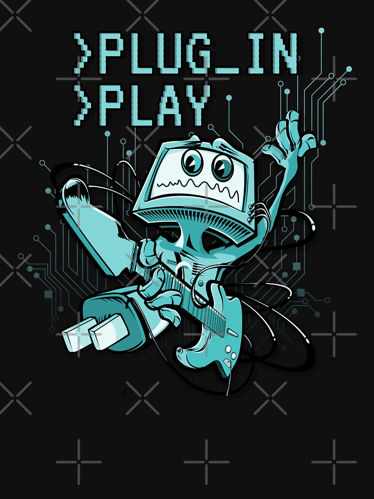 >Plug_In >Play Rockin' Music Geek Cartoon (BLUE) by CRHPOD20