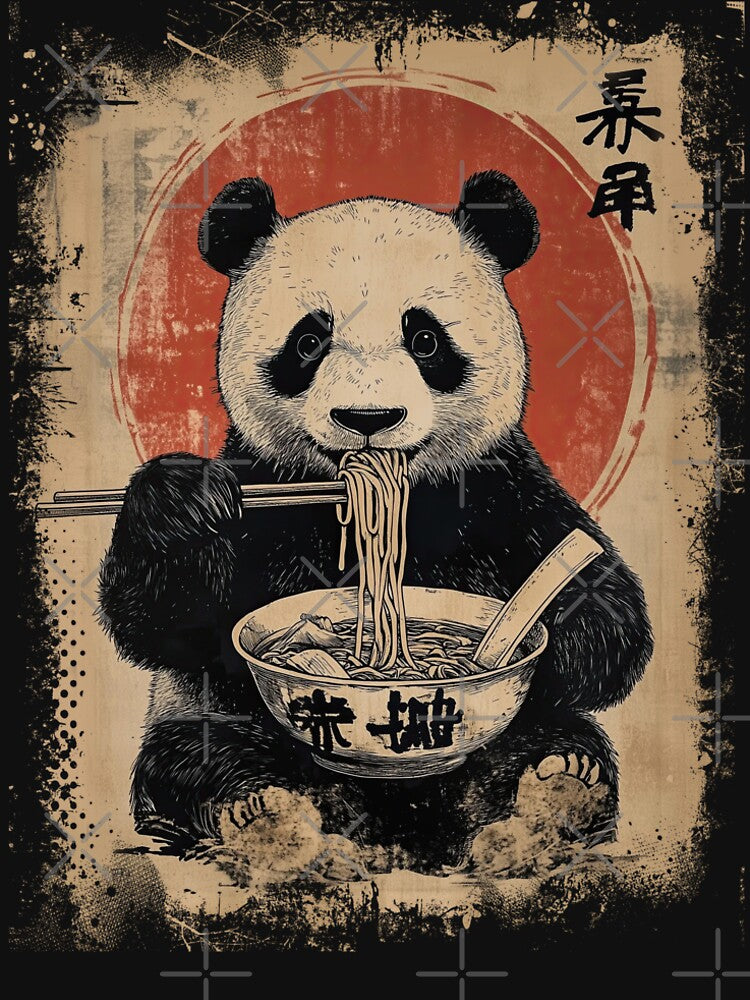 Panda eating ramen - vintage paint by Gaviani Design Studio