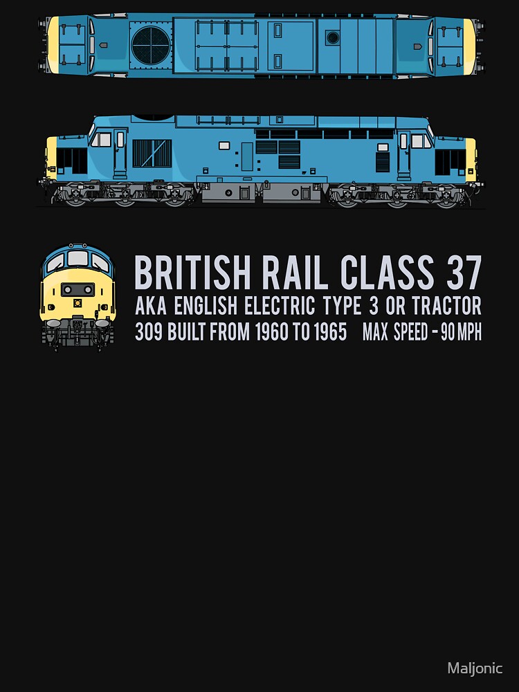 British Rail Class 37 English Electric Type 3 Locomotive Diagrams Gift by Maljonic