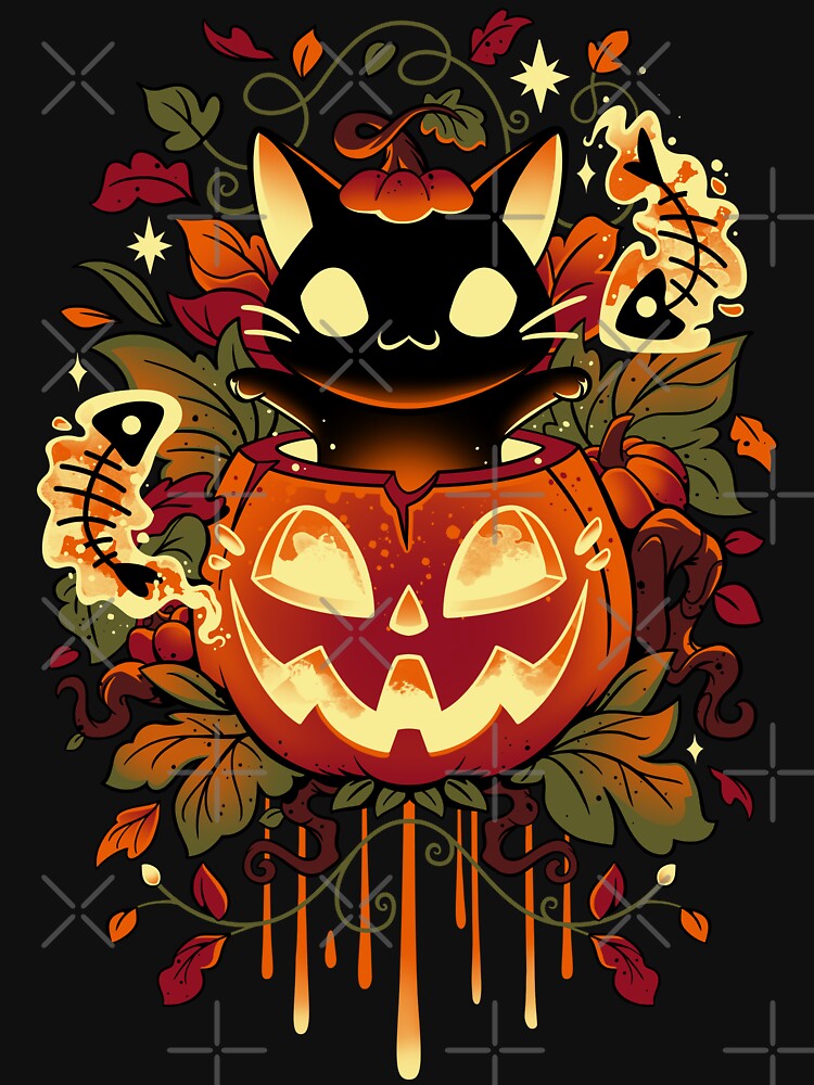 Autumn Tricks - Halloween Black Cat and Pumpkin by Snouleaf