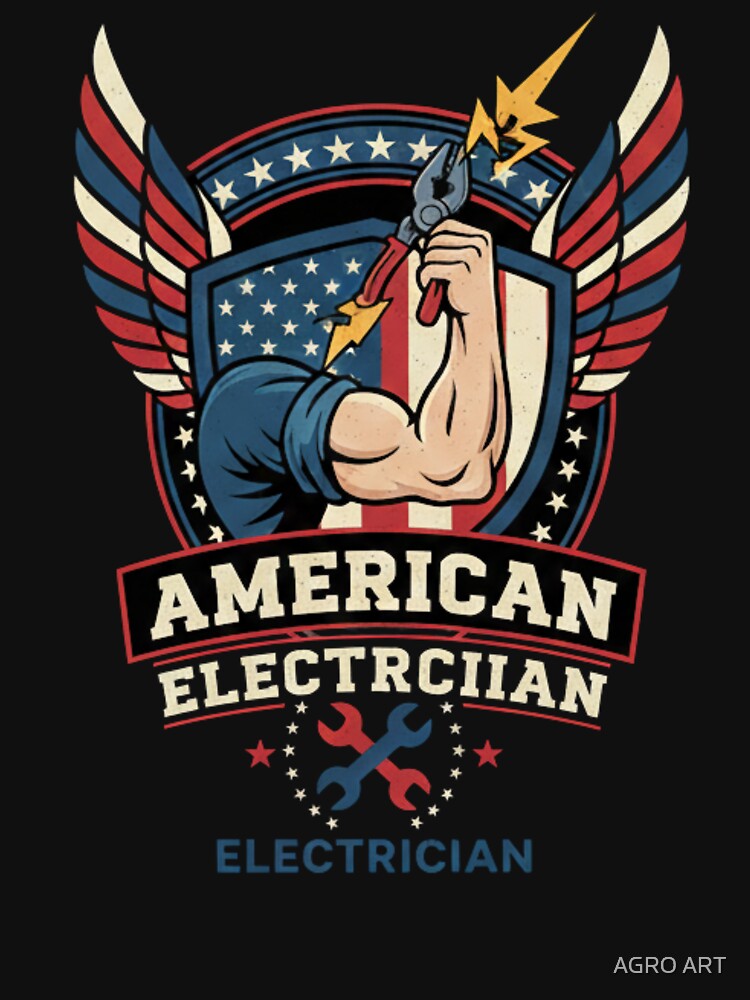American Electrician T-Shirt | Patriotic USA Electrician Lightning Design by AGRO ART