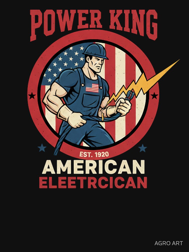Electrician T-Shirt | Power King American Electrician Design by AGRO ART