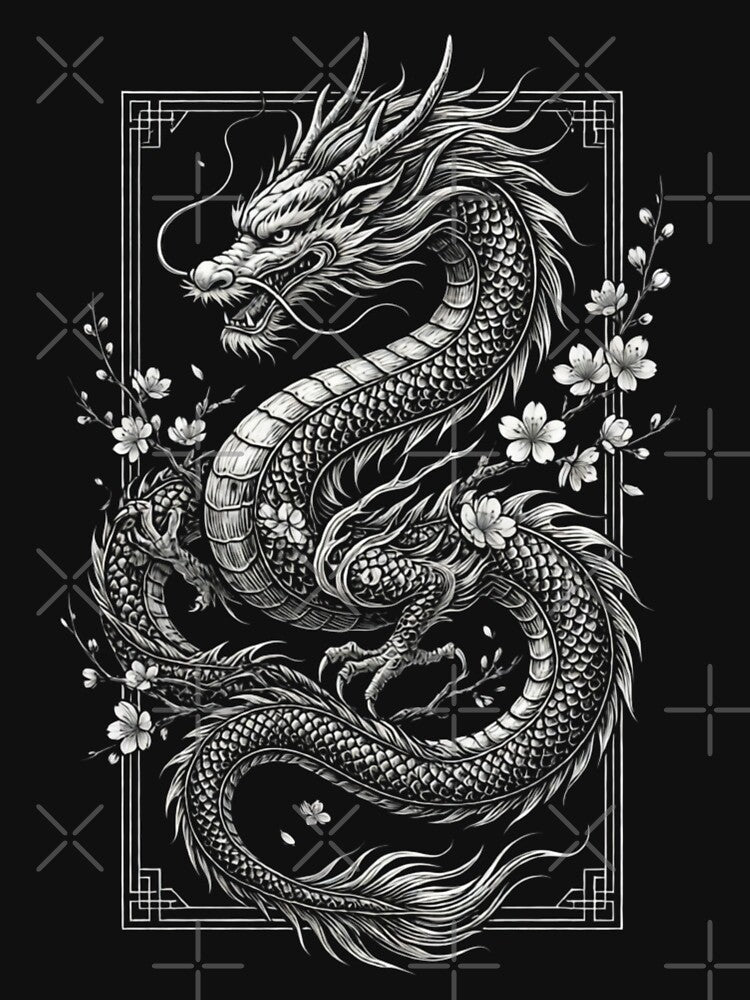 Japanese Dragon with Cherry Blossom Premium Tri-Blend by sinkedink