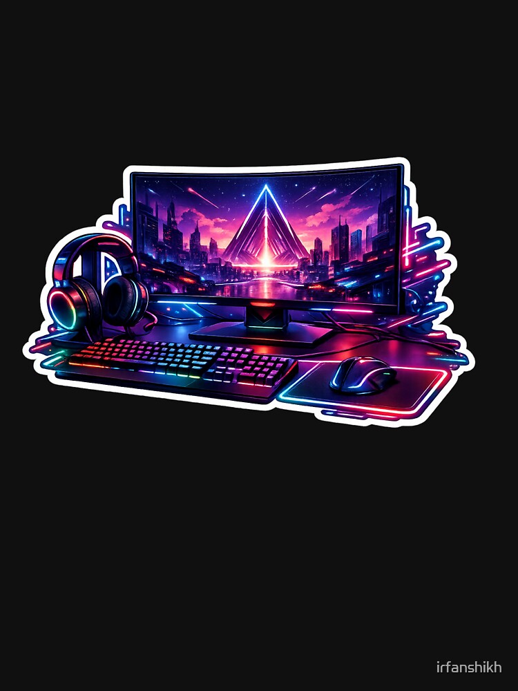 RGB Gaming Setup Cyberpunk Neon Gamer Desk Sticker by irfanshikh