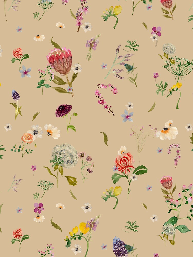 Flowers nice seamless pattern beige version by Yana Mustafina | Boho Soulful Designs