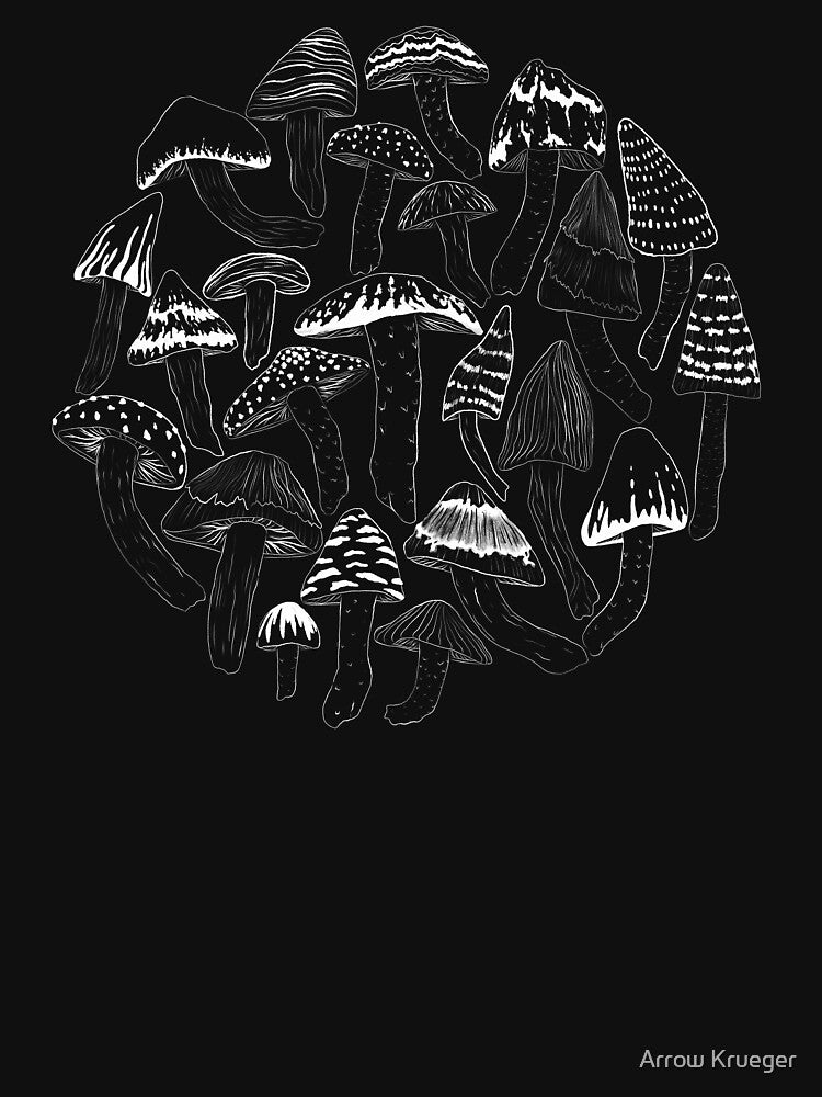 Botanical Mushroom Design Line Art (White) by Arrow Krueger