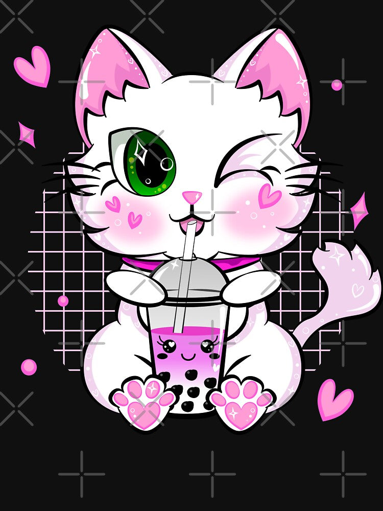 Kawaii Neko Cat Pink Japanese Bubble Tea Kitty Boba Drink by ZNOVANNA