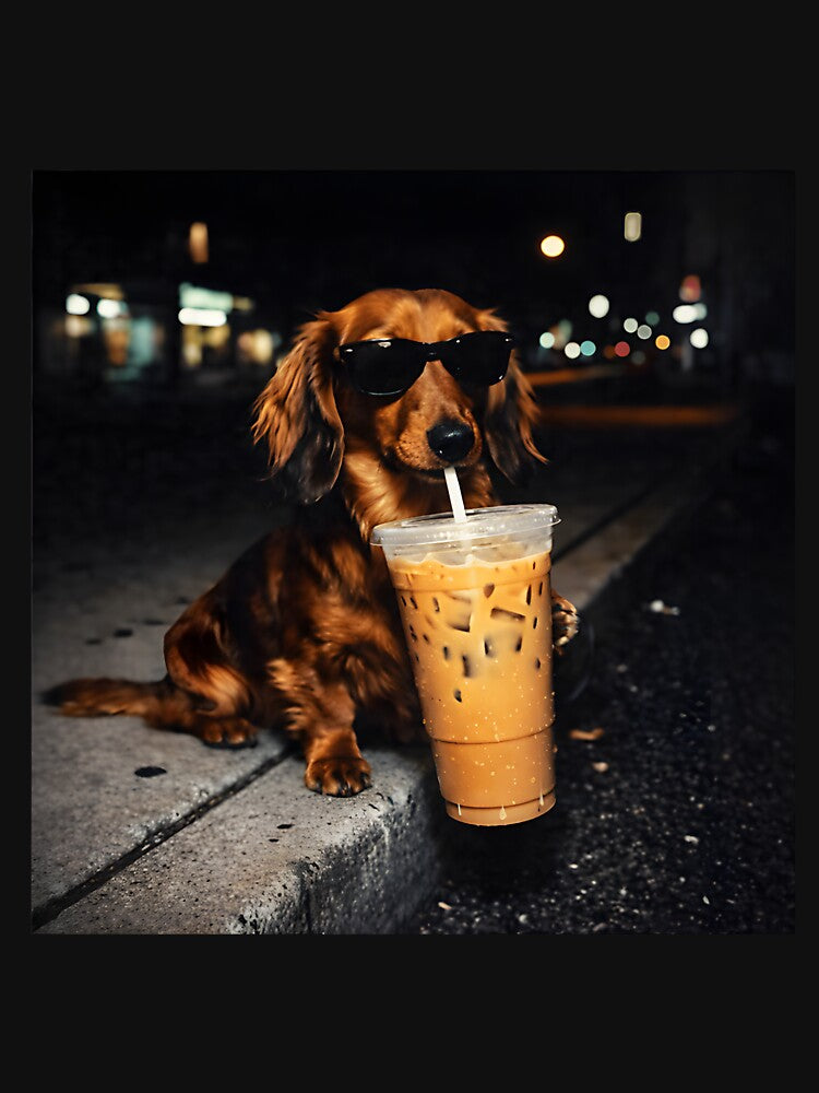Funny Dachshund Drinking Iced Coffee Cute Dog Meme Humor by EdnaHorn