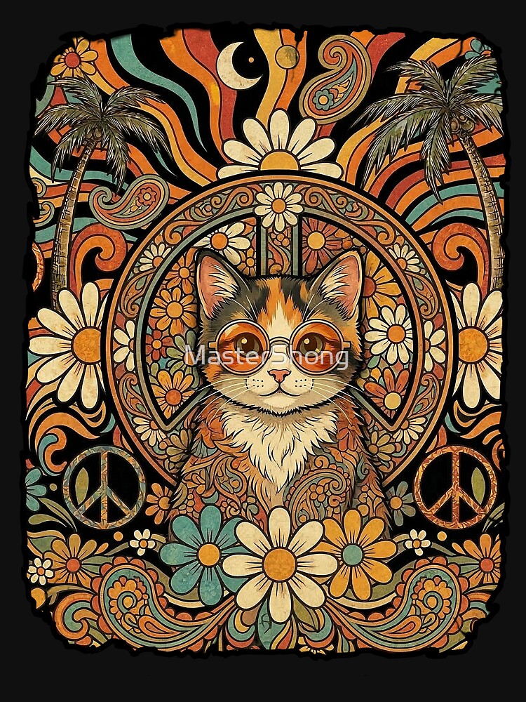 Hippie Cat 60s Love Peace by MasterShong