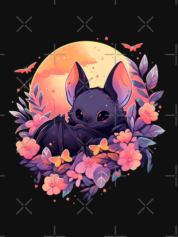 Adorable Bat Poking Head from Fall Flowers by InkedBeasts
