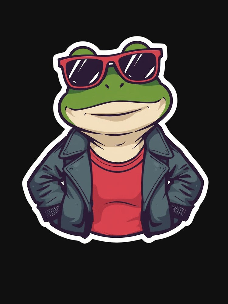 Cool Portland Frog Sticker | Funny Frog with Red Sunglasses & Leather Jacket | Retro Streetwear Design by ZYNORAworld