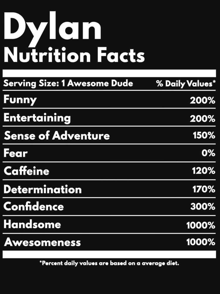 Retro Bob Gift Nutrition Facts Funny Personalized Name Dylan by anazocovick3