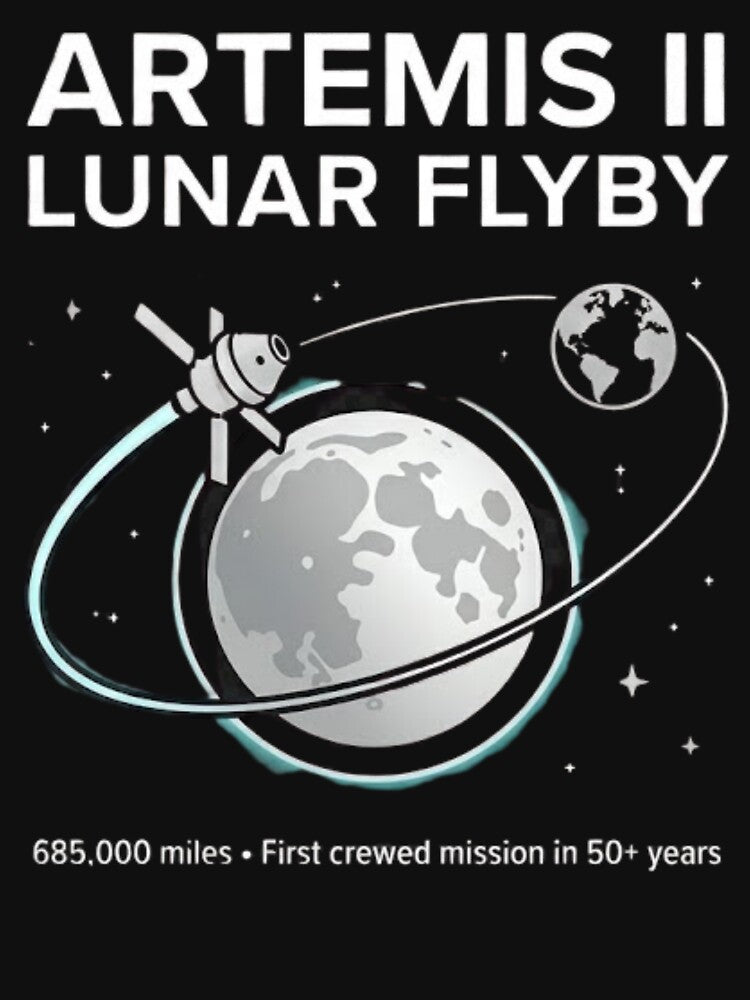 Artemis II Lunar Flyby T-Shirt - NASA First Crewed Moon Mission in 50+ Years - 685,000 Miles Space Exploration by The Masked Designer