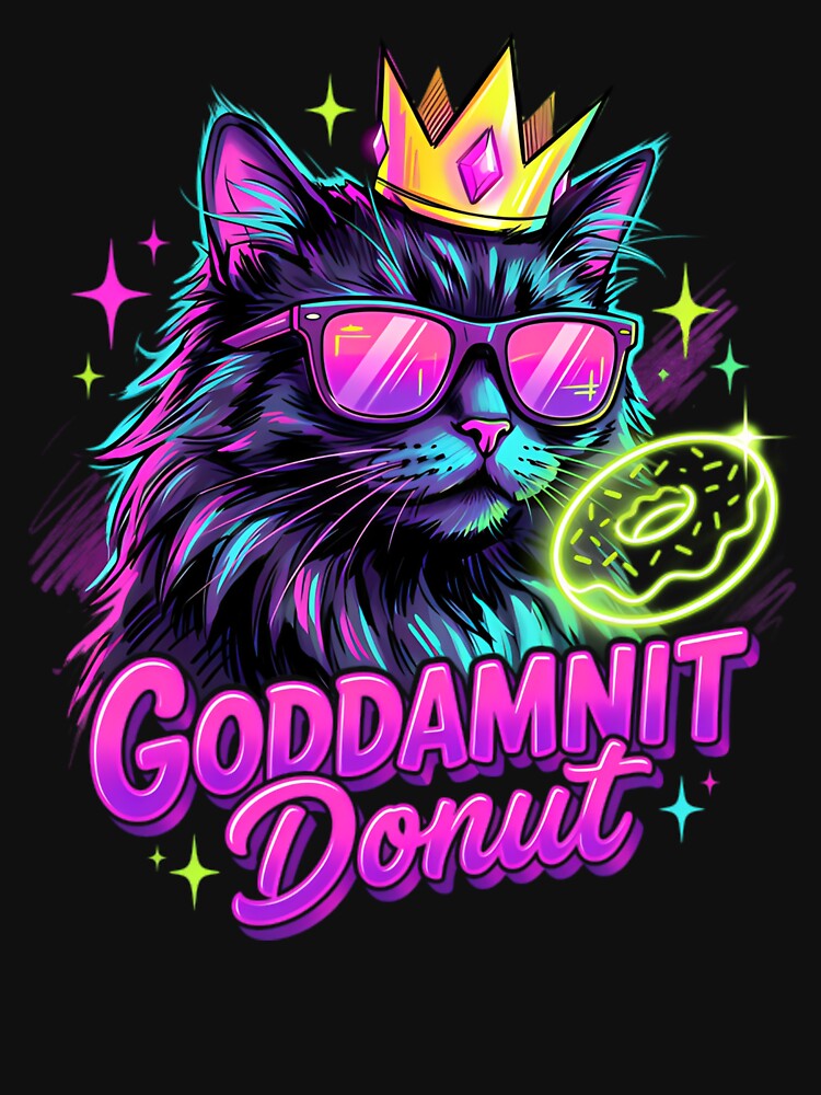 Goddamnit Donut Neon Cat King Funny Donut Lover by Frizz-Nie