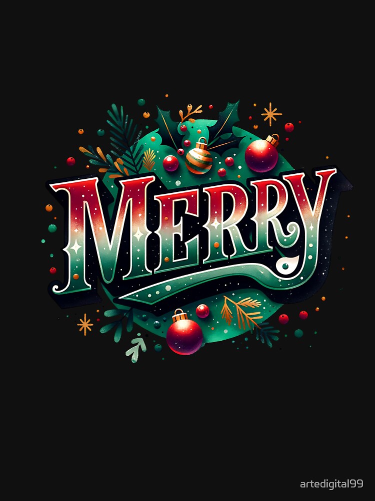 Merry Christmas Vintage Typography – Varsity Holiday Art by artedigital99