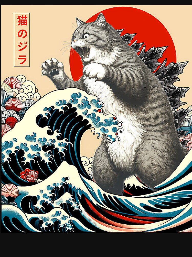 Catzilla Cat Japanese Art Funny Cat Gifts For Men Women Kid by chung2525