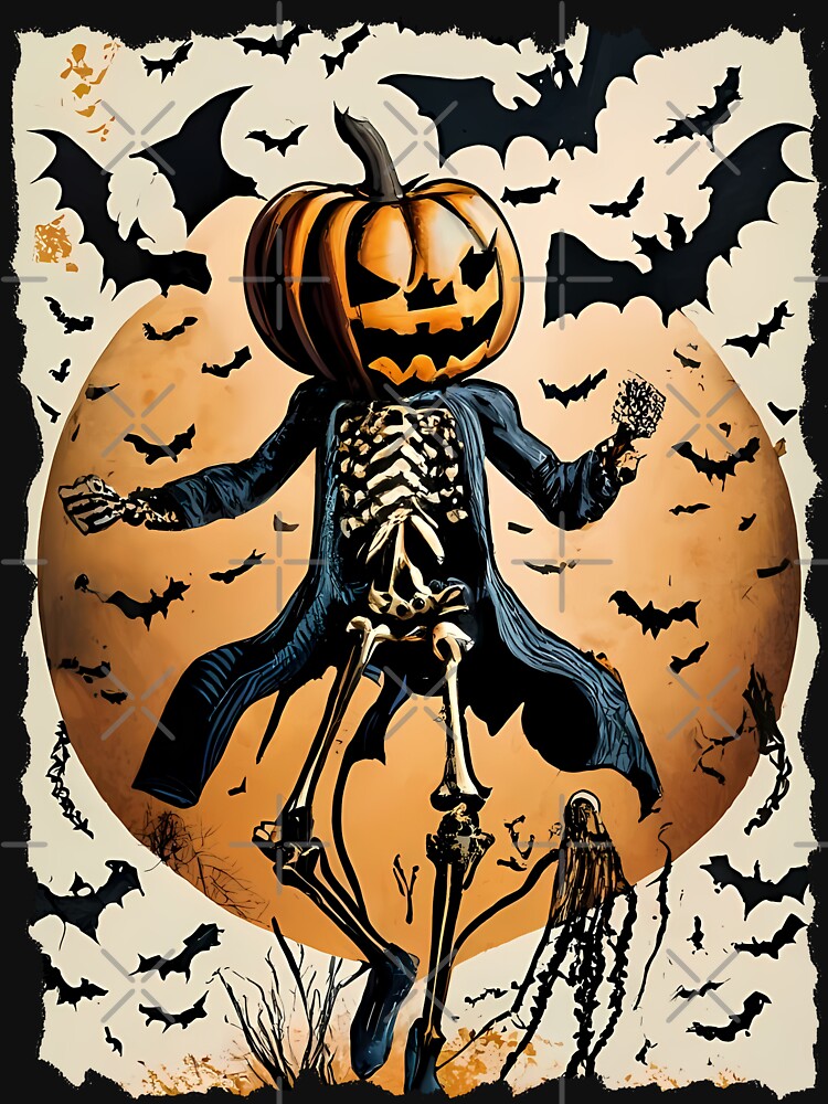 Halloween Skeleton Pumpkin Head - T-Shirt by PrintyArts