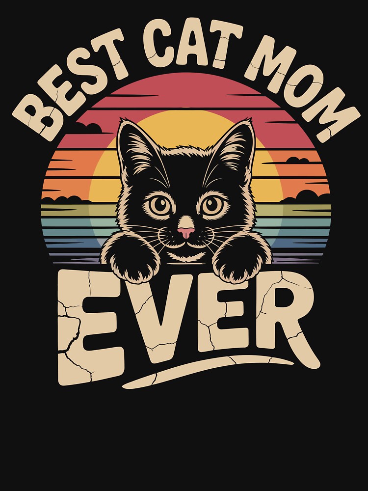 Best Cat Mom Ever – Retro Sunset Black Cat Cute T-Shirt Design by UmazDesigns