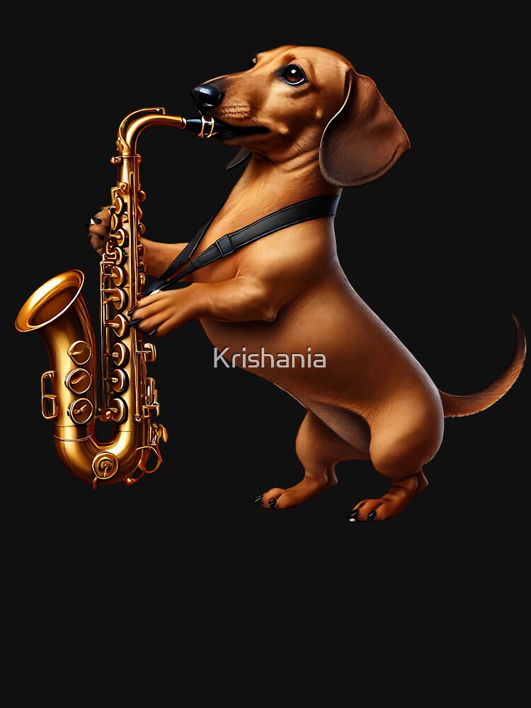 Dachshund Playing Saxophone Player Dog Lover by Kimberley King Art  King Art