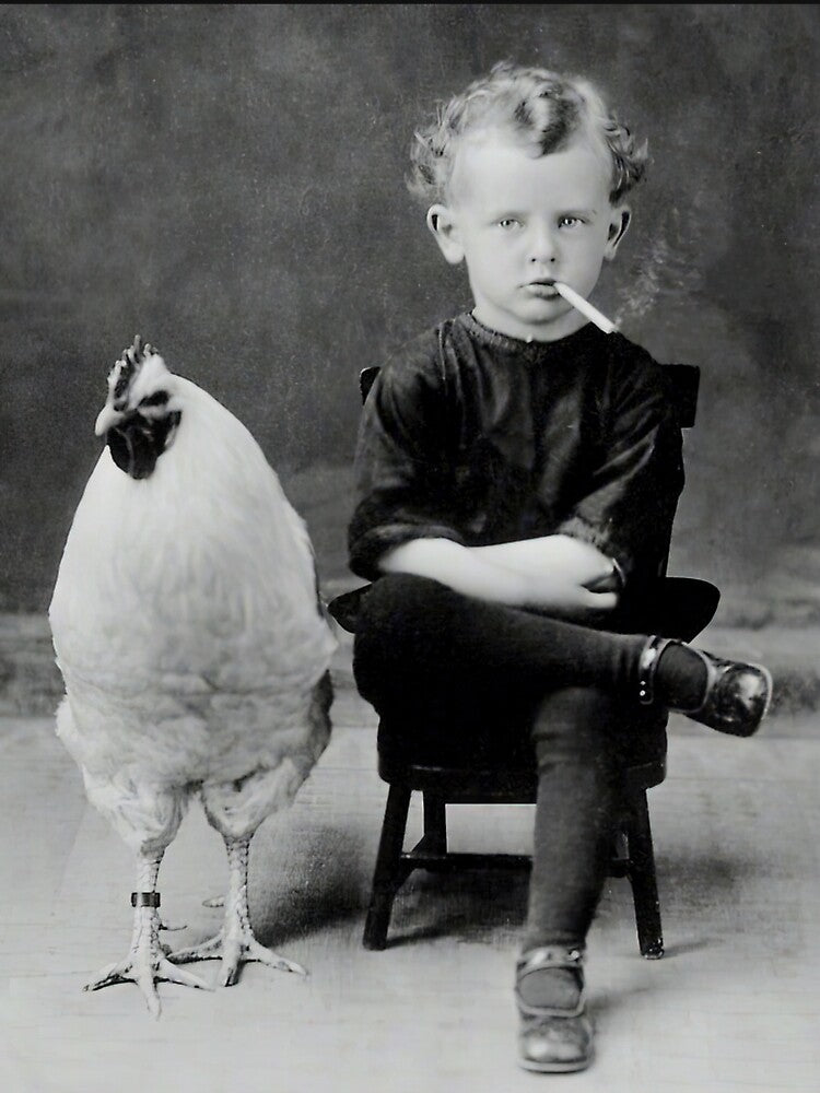 Boy With Chicken Rooster Smoking Cigarette by AestheticsXarts