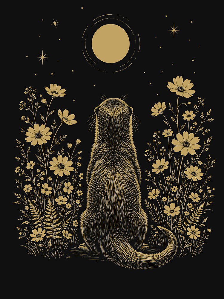 Otter Moon Night Flower Minimalist Boho Lover by DoodleTortle