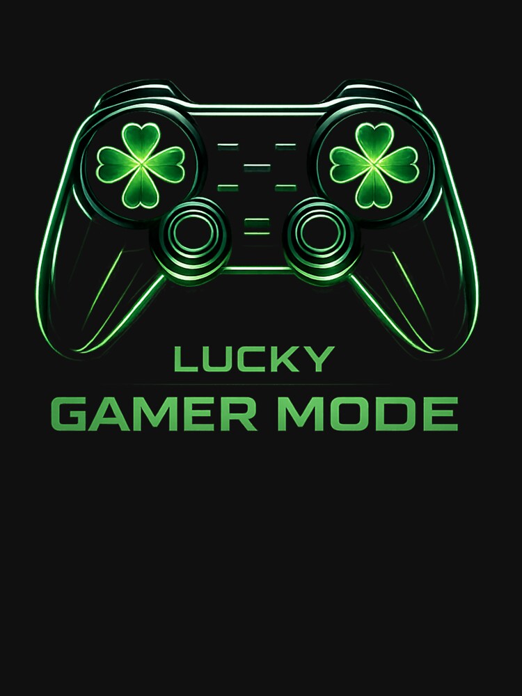 Lucky Gamer Mode Neon Controller Shamrock Gaming Design by swanwon Store