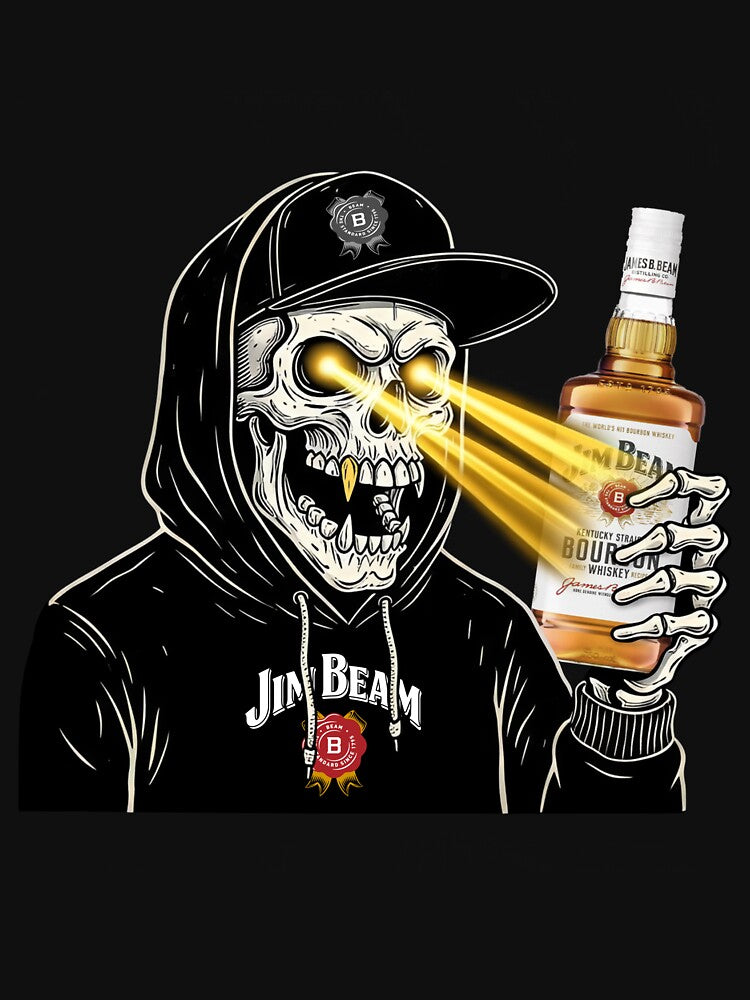 Jim Beam Skull Hoodie - Badass Whiskey Skeleton by MillieRhodes