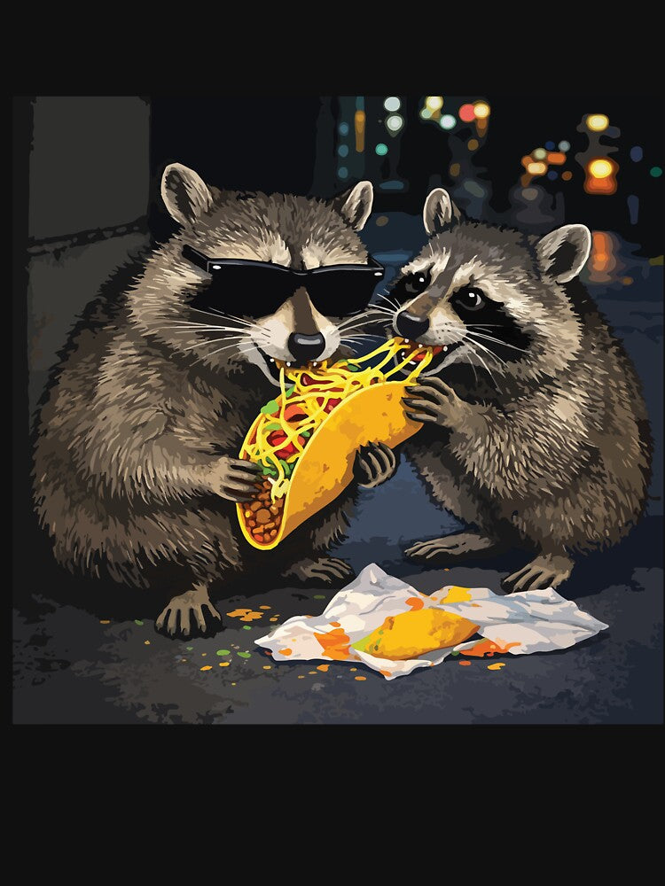 Funny Raccoon Eating Taco Cool Trash Panda Food Lover Meme Design by kiralynstration