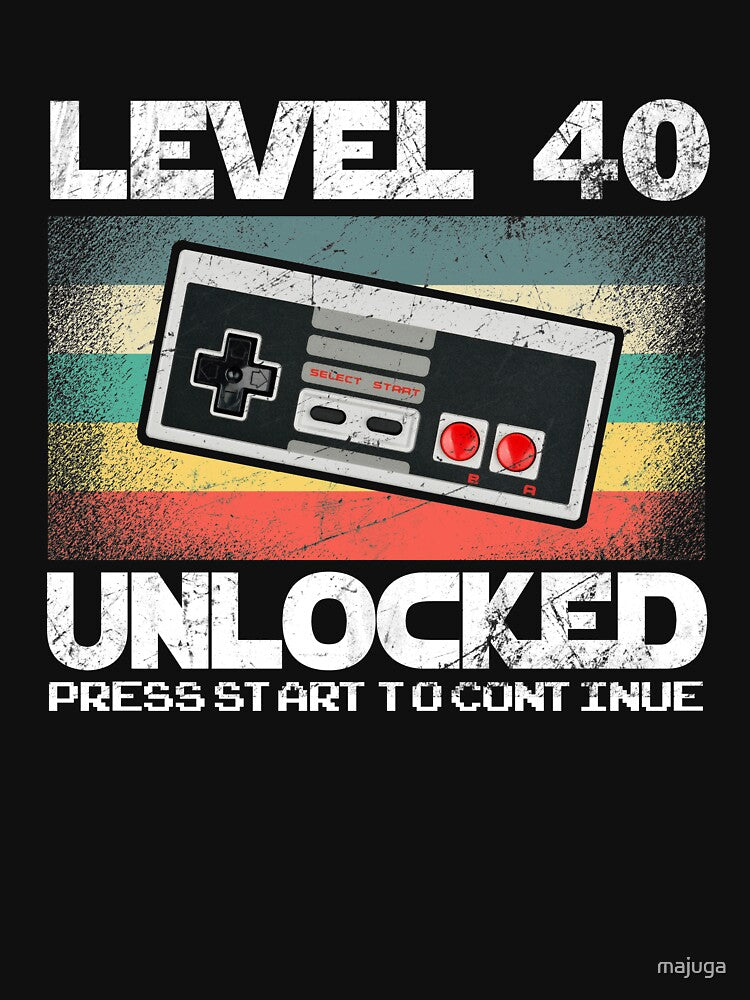 40 Year Old Fourty Birthday Gift Level 40 unlocked gamer by majuga