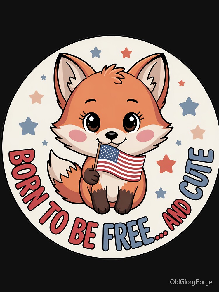 Born to Be Free and Cute Kawaii Patriotic Fox Badge by OldGloryForge