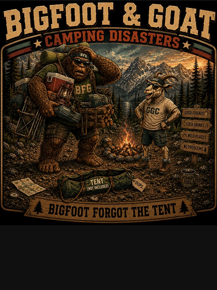 Bigfoot And Goat Camping Disasters Bigfoot Forgot The Tent Vintage Camping Shirt by NicheBloom