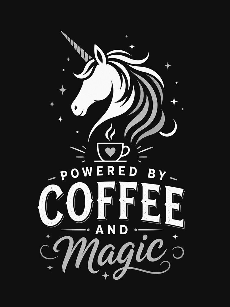 Powered by Coffee and Magic – Unicorn Humor White by CtrlAltLaugh