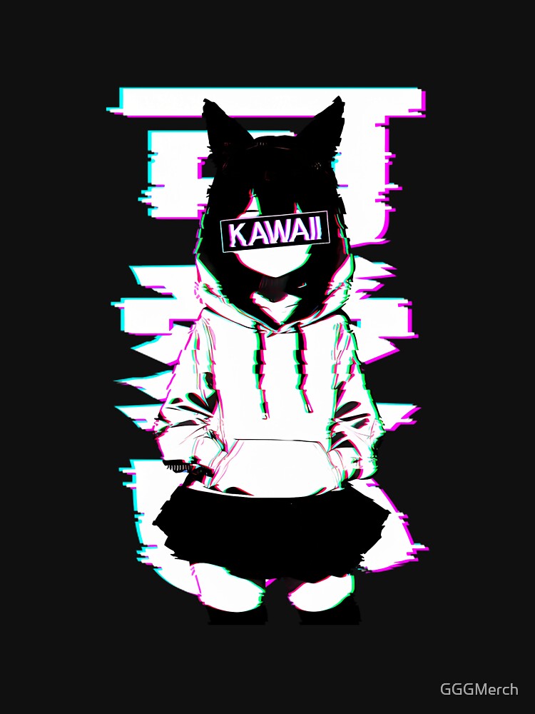 Kawaii Nekomimi Anime Cat Girl Glitch Art by GGGMerch