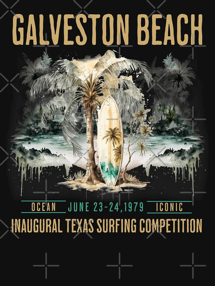 Retro Surfing, Vintage Galveston Beach Surfing Competition Design by OceanIconic