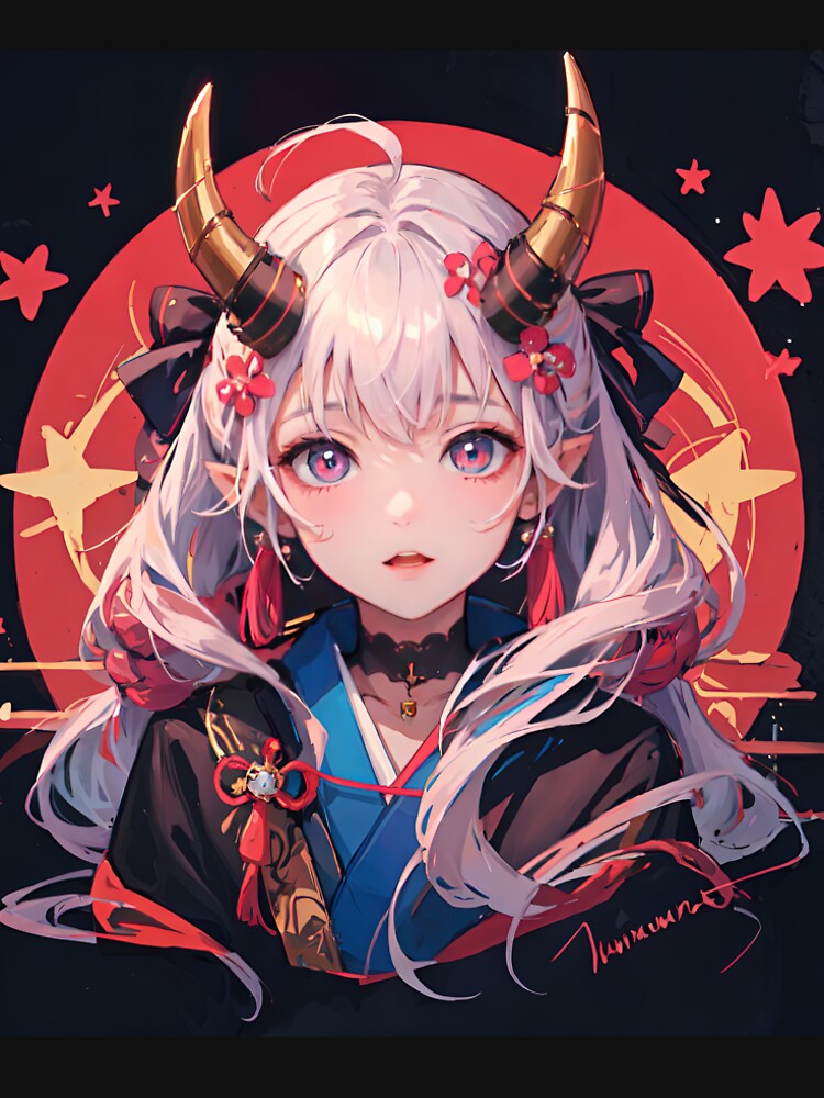 Anime girl in kimono and horns sticker by TheArtistOf2022