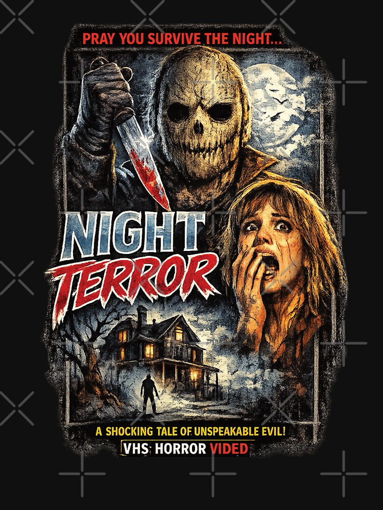 Vintage VHS Horror Movie Poster T-Shirt – Retro 80s Slasher Aesthetic by 486DesignCo