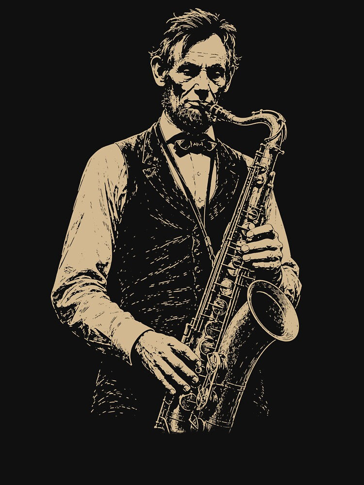 Abraham Lincoln Playing Saxophone Vintage Sketch Art by margamPagenberg