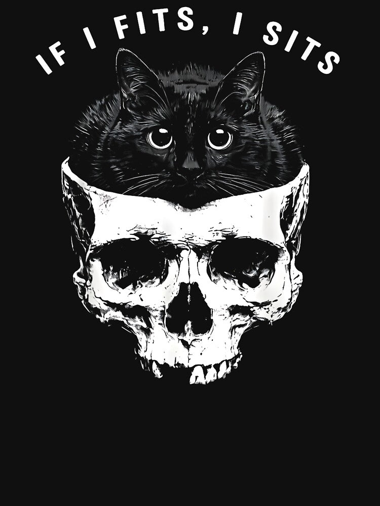 If It Fits I Sit Black Cat Skull Minimalist Meme Humor by FerminVigo