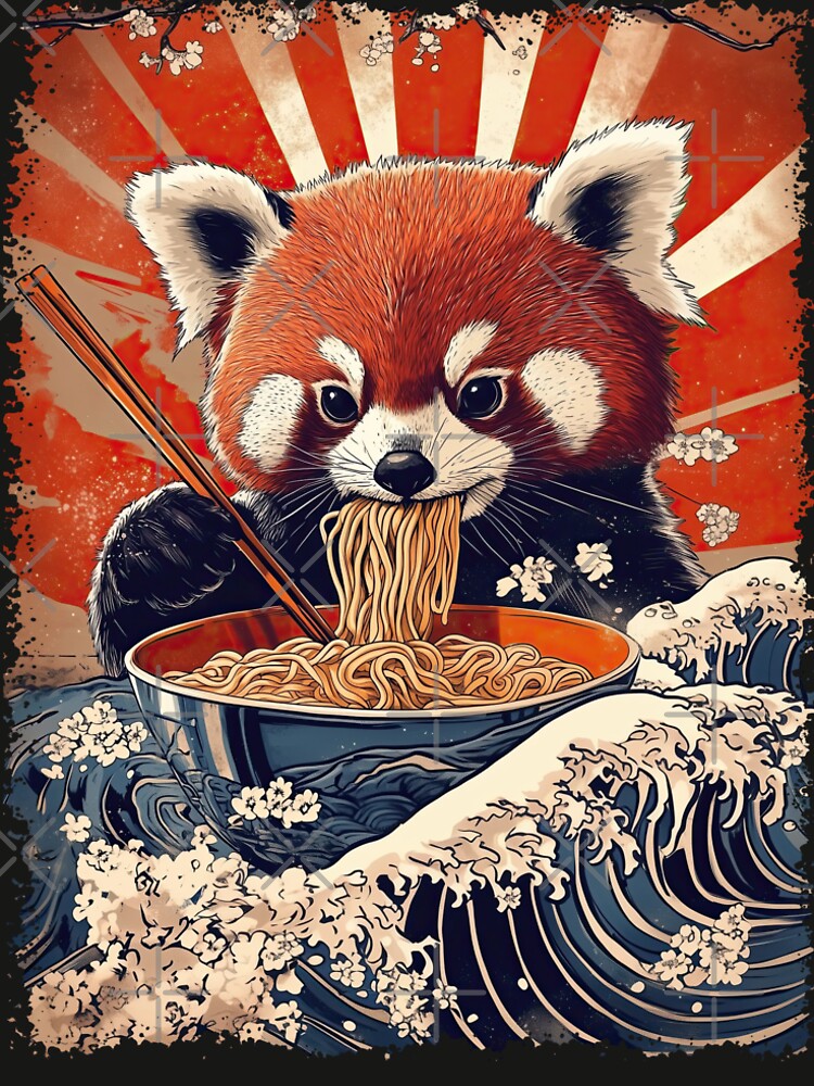 Red Panda eating ramen - Japanese Art by Gaviani Design Studio